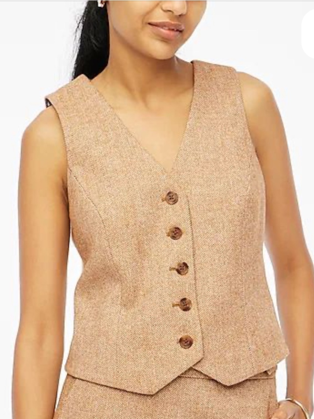 Herringbone button front vest Brown with Ivory Size 14 JCrew Factory wool blend